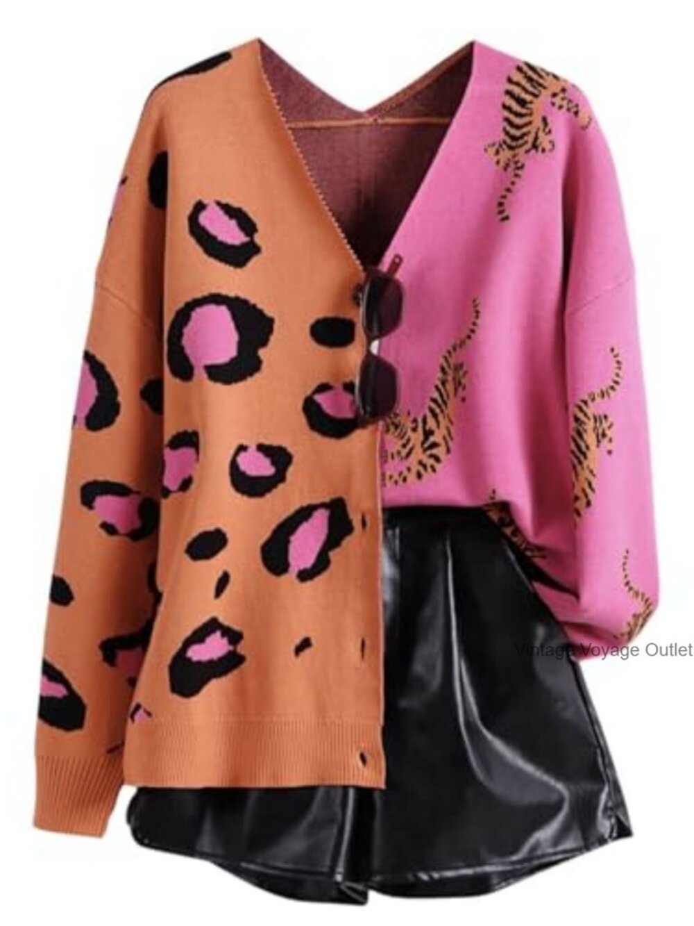 SHENHE Button Down Cardigan V Neck Leopard Sweater Coat